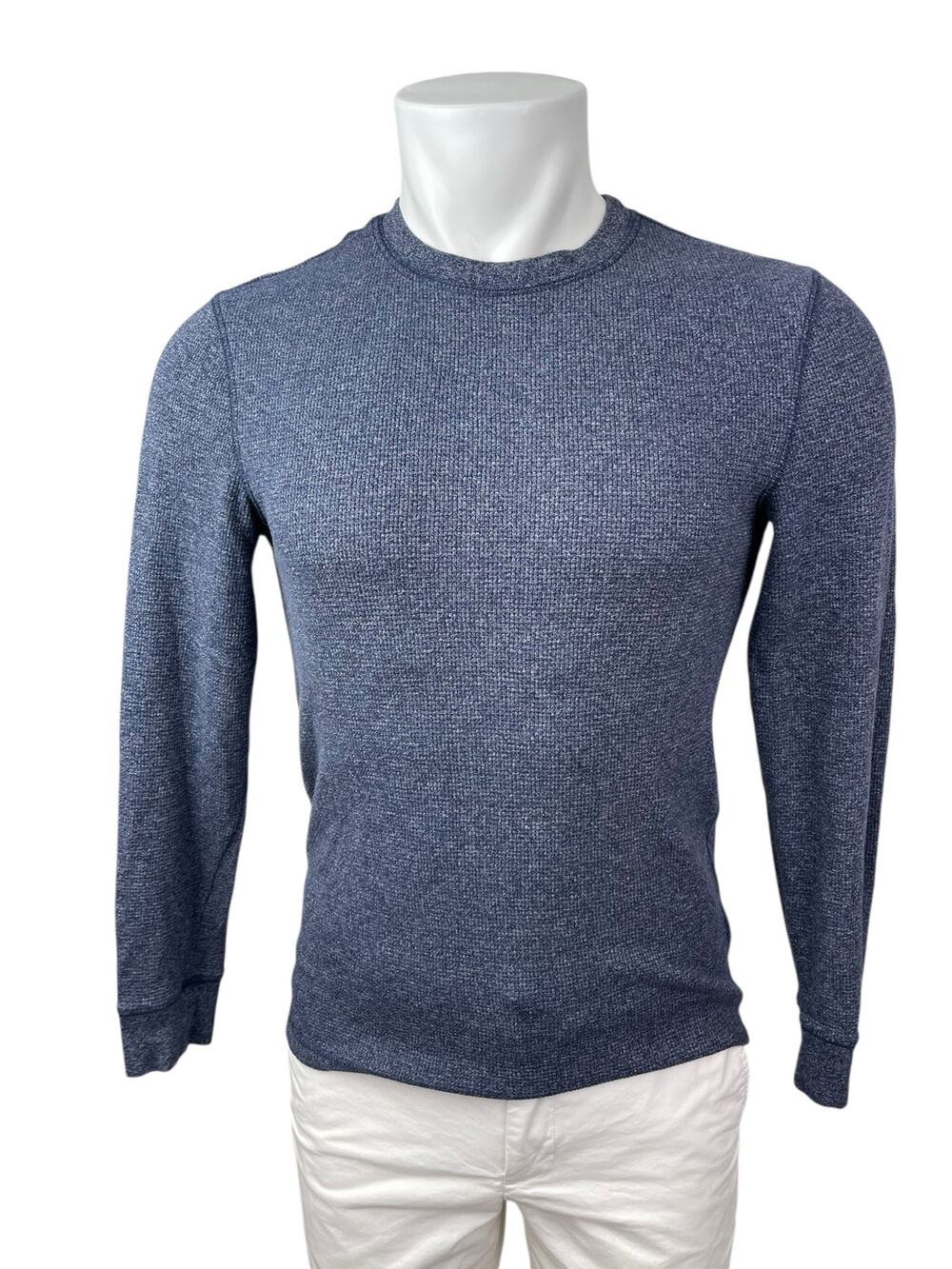 Faded Glory Men's Blue Thermal Waffle Knit Long Sleeve Sweatshirt Sweater Top S
